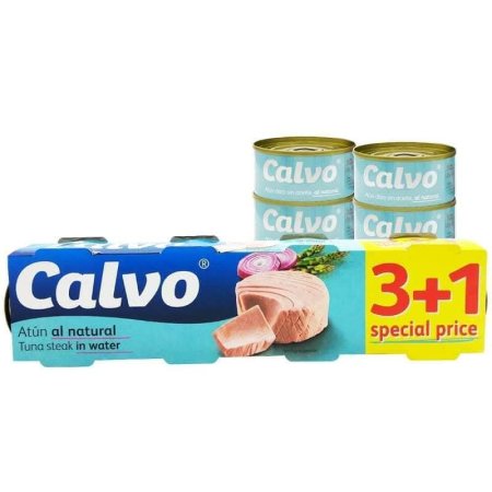 تونا كالفو" (Calvo) 4 علب -  تحتوي على شرائح تونة في الماء،"Atal natural Tuna steak in water"