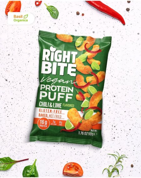 شيبس رايت بايت بروتين بنكهة الفلفل و الليمون مخبوز RIGHT BITE Vegan Protein Puff