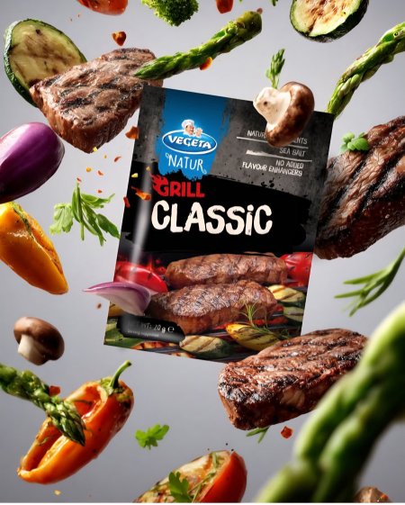 توابل "فيجيتا ناتور جريل كلاسيك" (Vegeta Natur Grill Classic)، وهي مزيج توابل مصمم خصيصًا للشواء والستين و صينية الدجاج